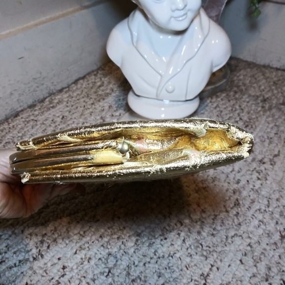Vintage ER Miami Metallic Gold Embroidered Faux Leather Clasp Top Clutch Purse - Picture 6 of 16